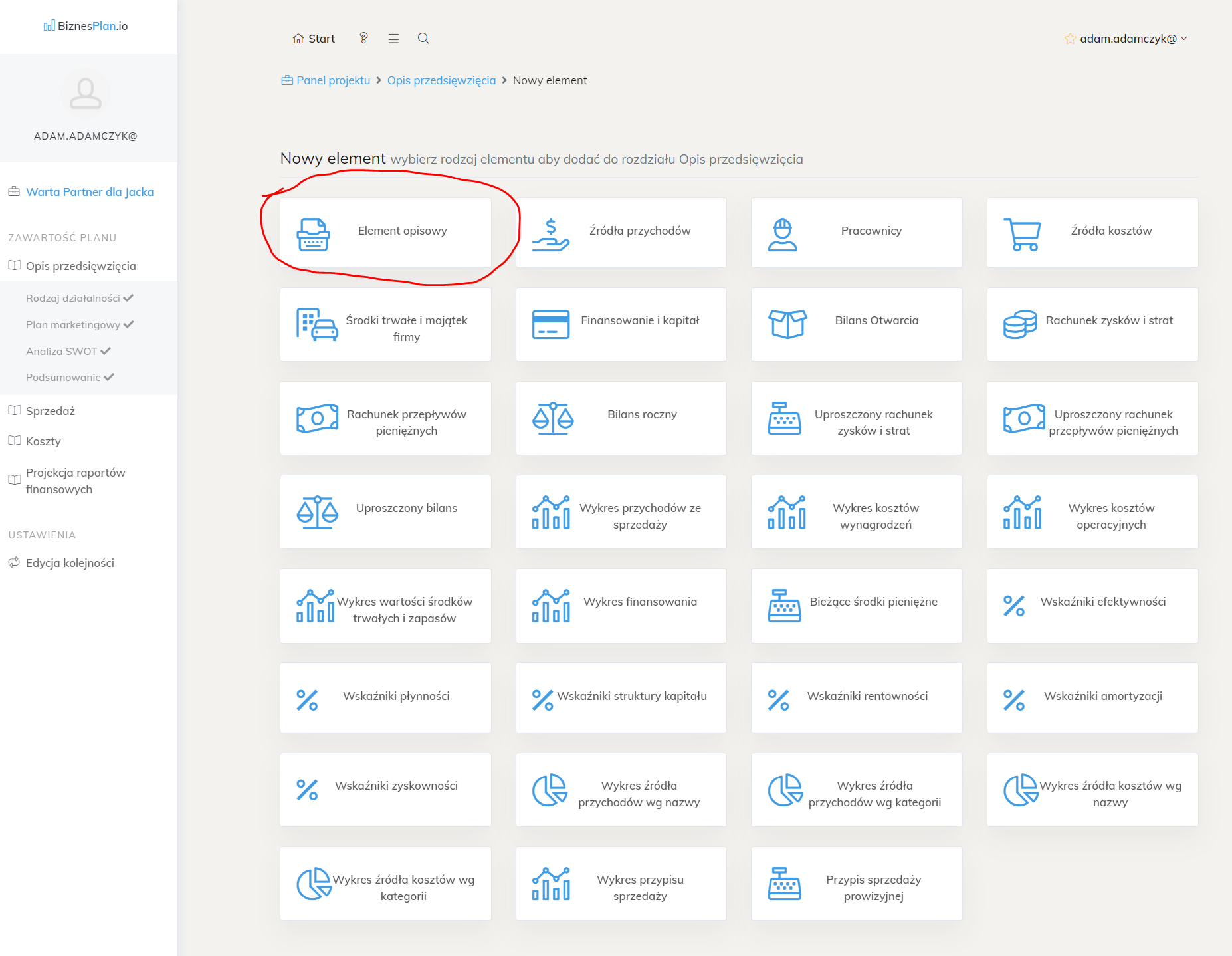 Nowy element opisowy