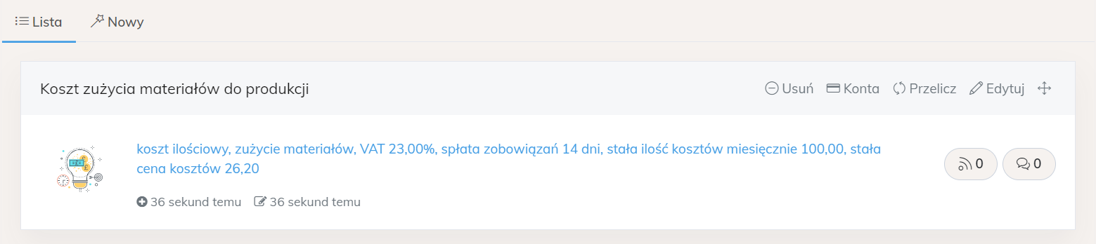 element koszt ilościowy