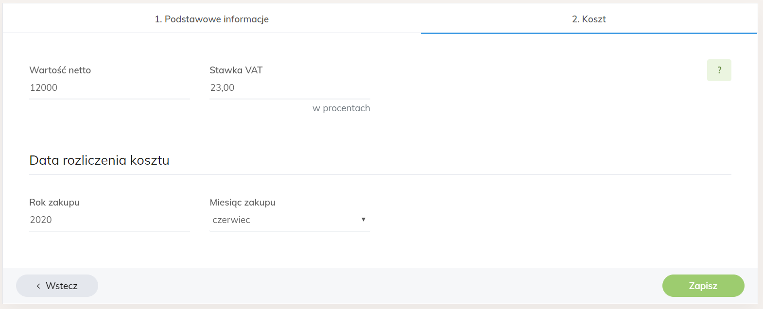 koszt jednorazowy krok 2
