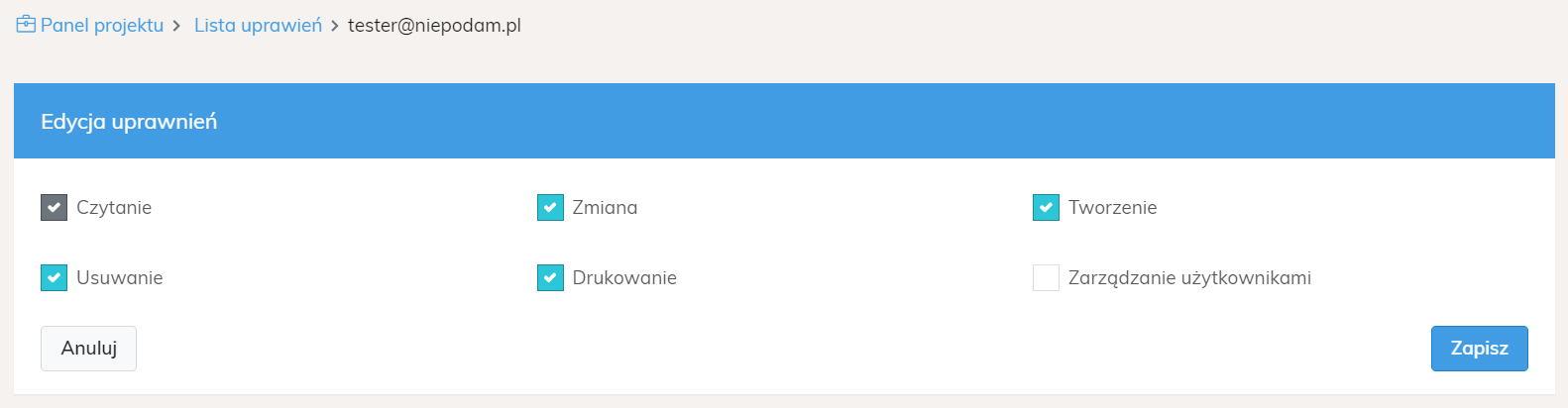 Edycja praw do projektu