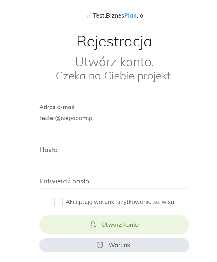Nowy użytkownik czeka projekt