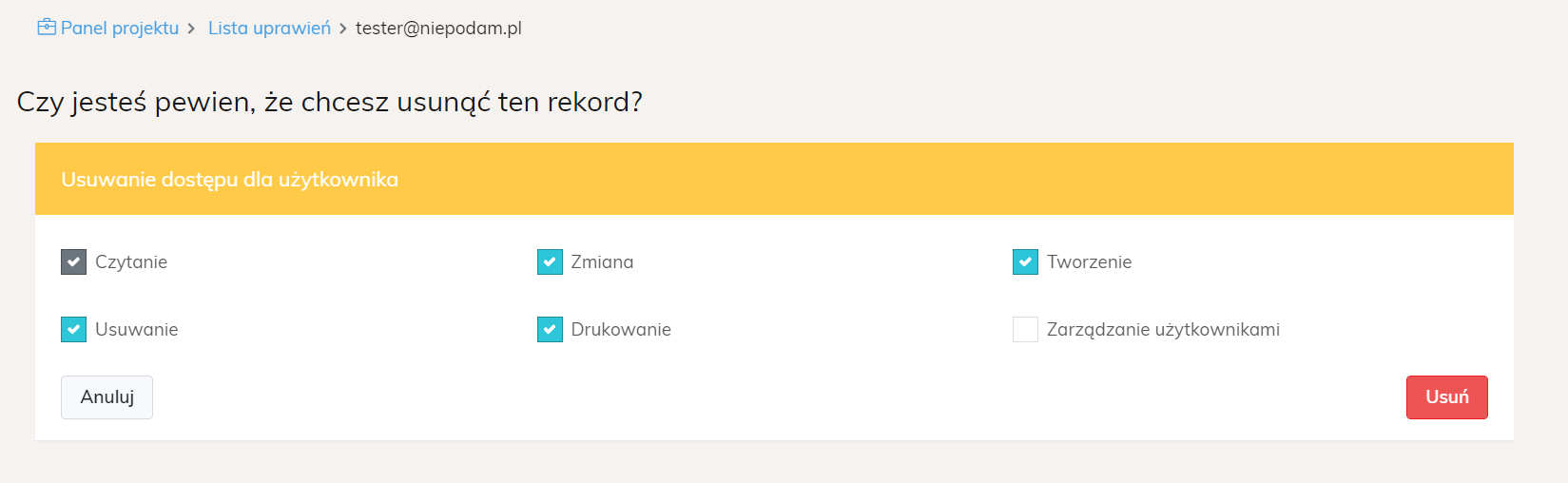 Usuwanie użytkownika z projektu