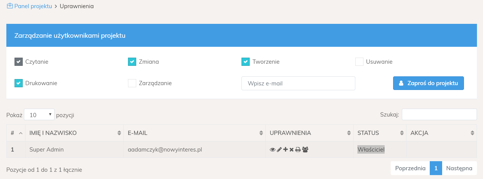 Zarządzanie użytkownikami projektu